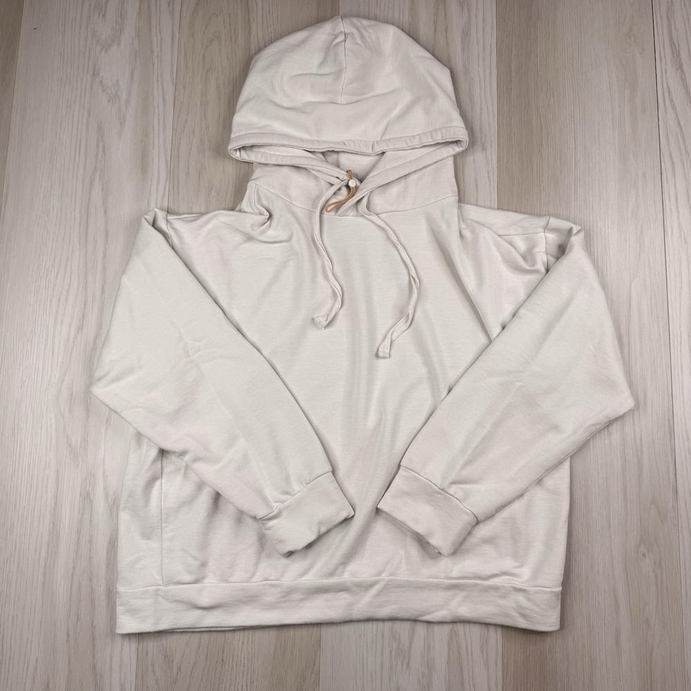 Quince Super Soft Fleece Pullover Hoodie Womens Large Off White Tencel NWOT